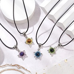 (52) Непрозрачная лаванда Ожерелья с подвесками в виде звезд из натурального тигрового глаза и стеклянных бусин, ожерелья из черного вощеного хлопкового шнура для женщин, смешанные окрашенные и неокрашенные, разноцветные, 17.72 дюйм (45 см)