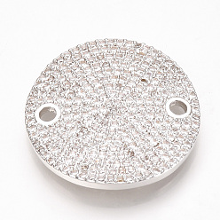 Platinum Brass Micro Pave Cubic Zirconia Links, Clear, Flat Round, Platinum, 24x2mm, Hole: 2mm