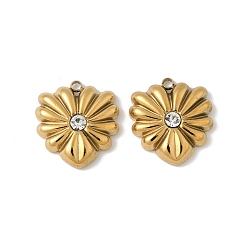 Настоящее золото 18K 304 из нержавеющей стали горный хрусталь подвески, сердце, ионное покрытие (ip), реальный 18 k позолоченный, 17x15.5x4 мм, отверстие : 1.5 мм