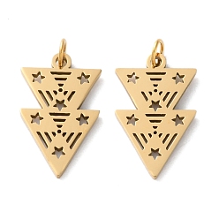 Настоящее золото 18K Ионное покрытие (ip) 304 подвески из нержавеющей стали, с целью перехода в кольце, лазерная резка, треугольник со звездочкой, реальный 18 k позолоченный, 17.5x10.5x1 мм, отверстие : 2.8 мм