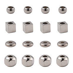 Нержавеющая Сталь Цвет 100 шт. 4 стиль 304 распорные бусины из нержавеющей стали, разнообразные, цвет нержавеющей стали, 3~4x1.2~2 мм, отверстие : 1.2~1.6 мм, 25 шт / стиль