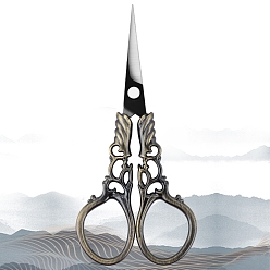 Antique Bronze Stainless Steel Scissors, Embroidery Scissors, Sewing Scissors, with Zinc Alloy Handle, Hollow, Antique Bronze, 114x52mm