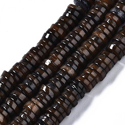 Coffee Natural Freshwater Shell Beads Strands, Dyed, Flat Round/Disc, Heishi Beads, Coffee, 6x6x1~2.5mm, Hole: 1mm, about 201~208pcs/strand, 15.20~15.43 inch(38.6~39.2cm)