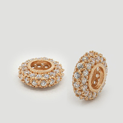 Розовое Золото Латуни кубического циркония европейские шарики, рондель, розовое золото , 11x4 мм, отверстие : 5 мм