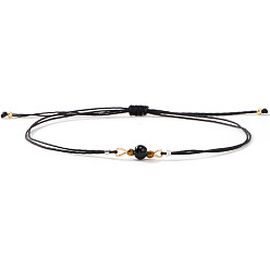 Природный Драгоценный Камень Браслеты из натуральных драгоценных камней и стеклянных бусин, сплетенные из бусин., плетеные браслеты из вощеного шнура для женщин, рондель, 11.02 дюйм (28 см)