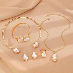 Light Gold Комплекты украшений из овального сплава и пластикового жемчуга, браслеты и серьги-гвоздики и ожерелья и комплекты колец, золотой свет, 400мм & 150мм & 18мм & 27x19мм & 63мм