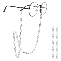 Platine Chaînes de lunettes, tour de cou pour lunettes, avec chaînes trombones en aluminium, 304 fermoirs à pince de homard en acier inoxydable et extrémités en caoutchouc, platine, 30.11 pouce (76.5 cm), 10 pcs / boîte