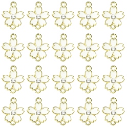 Белый 20шт. сплав эмаль 5-лепестковые цветочные подвески, с кристально горный хрусталь, золотой свет, белые, 18.5x14.5x2.5 мм, отверстие : 1.6 мм