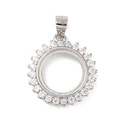 Круглые 925 подвеска из стерлингового серебра с микропаве и фианитами, настройки открытой спины, круглые, лоток : 10 мм, 17x15x3 мм, отверстие : 3.5 мм
