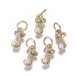 Letter J Латунь прелести, с фианитами и оболочки жемчужиной шарик, буквы, золотые, прозрачные, letter.j, 9.5~11x3.5~10.8x3~3.5 мм, отверстие : 3.5 мм