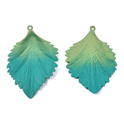 Dark Cyan Spray Painted Iron Big Pendants, Leaf, Dark Cyan, 63x42x5.5mm, Hole: 1.8mm