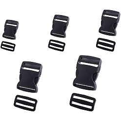 Black Plastic Adjustable Quick Side Release Buckles & Buckle Clasps, for Luggage Straps Backpack Repairing, Rectangle, Black, 23x27.5x4mm, Hole: 4x21mm, 80pcs/set