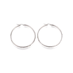 Нержавеющая Сталь Цвет 304 серьги-кольца из нержавеющей стали женские, с хрусталя стразами, кольцо, цвет нержавеющей стали, 53~54x6 мм, штифты : 1x0.6 мм