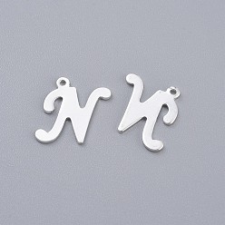 Letter N 201 подвески из нержавеющей стали, буквы, серебряный цвет гальваническим, letter.n, 14.5x12x1 мм, отверстие : 1 мм