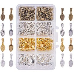 Mixed Color Brass Glue-on Flat Pad Bails, Leaf, Mixed Color, 15x5x5mm, 60pcs/Compartments, 240pcs/box