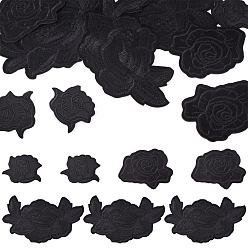 Черный 9 шт. 3 стили компьютеризированная вышивка тканевые лоскуты, наклеить патч, аксессуары для костюма, аппликация, цветок, роза, чёрные, 32~80x45~127 мм, 3 шт / стиль