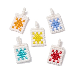 (52) Непрозрачная лаванда Бисер бисерные подвески, прямоугольник с подвеской-солнцем, разноцветные, 18~19x10x1.7 мм, отверстие : 4.5x2 мм