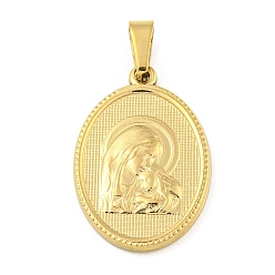 Золотой Ионное покрытие (ip) 304 подвески из нержавеющей стали, очарование религиозной темы, овальные с рисунками " virgin mary", золотые, 24x16x2~2.5 мм, отверстие : 5x3 мм
