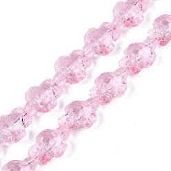 Pearl Pink Transparent Glass Beads Strands, Turtle, Dyed & Hearted, Pearl Pink, 17.5~18.5x13.5~14x8~8.5mm, Hole: 1~1.2mm, about 40~45pcs/strand, 26.77~30.12 inch(68~76.5cm)