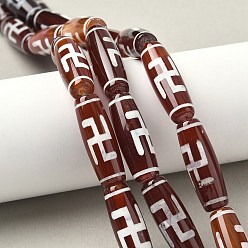 Swastika Pattern Нити бусин дзи в форме риса в тибетском стиле, природных бисера агат, окрашенная и подогревом, седло коричневый, узор свастики, 29~30x9.5~10.5 мм, отверстие : 2~3 мм, около 10 шт / нитка, 11.38~11.61'' (28.9~29.5 см)