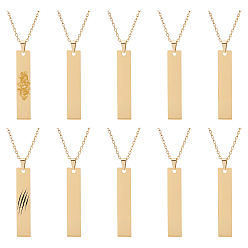 Золотой 10 шт. 304 прямоугольные кулоны из нержавеющей стали, золотые, 17.72 дюйм (45 см)