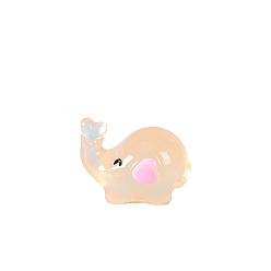 Персиковый Слойка Светящиеся смоляные статуэтки слона с сердечками для украшения рабочего стола автомобиля, светящиеся в темноте украшения, розовые, 15x22 мм