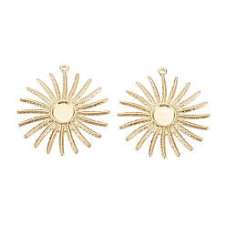Light Gold Eco-Friendly Iron Pendants Cabochon Settings, Cadmium Free & Lead Free, FLat Round, Light Gold, 39x36x1mm, Hole: 1.6mm, Tray: 8mm