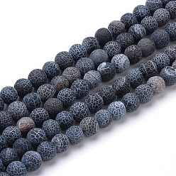 Черный Натуральные и крашеные нити шарик потрескивание агата, матовый стиль, круглые, чёрные, 8~8.5 мм, отверстие : 1 мм, около 48 шт / нитка, 14 дюйм