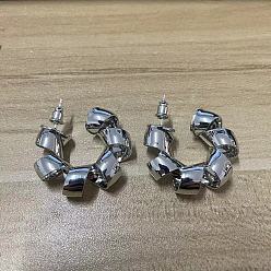 Платина Серьги-гвоздики в форме буквы С из латуни, платина, 44 мм