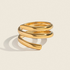 Real 18K Gold Plated 304 Stainless Steel Finger Rings for Women, Real 18K Gold Plated, 17mm