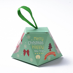Light Green Christmas Gift Boxes, with Ribbon, Gift Wrapping Bags, for Presents Candies Cookies, Light Green, 8.1x8.1x6.4cm