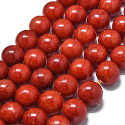 Коралловый Натуральный Malaysia нефритовые бусы пряди, окрашенная и подогревом, круглые, коралл, 14 мм, отверстие : 1.5 мм, около 27 шт / нитка, 14.96 дюйм (38 см)