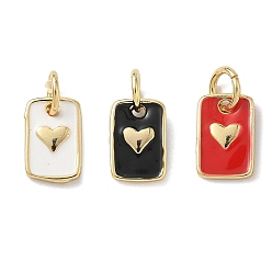 (52) Непрозрачная лаванда Латунь эмаль прелести, прямоугольник с подвесками в виде сердечек, стойки покрытие, без кадмия и без свинца, долговечный, реальный 18 k позолоченный, разноцветные, 10.5x6.5x2 мм, отверстие : 3.5 мм