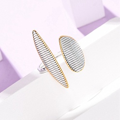 Golden & Stainless Steel Color 304 Stainless Steel Open Cuff Rings for Women, Oval, Golden & Stainless Steel Color, US Size 7 1/4(17.5mm)