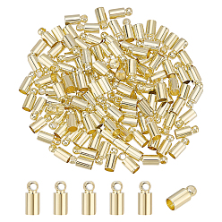 Настоящее золото 14K Латуни конце шнура, Торцевые крышки, колонка, реальный 14 k позолоченный, 8x3.5 мм, отверстие : 1.4 мм, внутренний диаметр: 3 мм, 120 шт / комплект