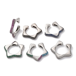 (52) Непрозрачная лаванда Кольца-манжеты для женщин с открытыми кольцами из латуни и кубическим цирконием в виде звезды, без свинца и без кадмия, долговечный, платина, разноцветные, 3.5 мм