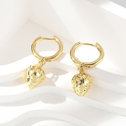 Настоящее золото 18K Латунные серьги-кольца в форме клубники, стойки покрытие, долговечный, без свинца и без кадмия, реальный 18 k позолоченный, 25x8.5 мм