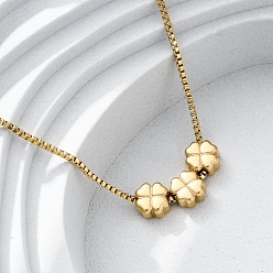 Клевер 304 ожерелья из тройных бусин из нержавеющей стали с подвеской в виде коробки, ионное покрытие (ip), реальный 18 k позолоченный, клевер, 15.94 дюйм (40.5 см) в длину + 58 удлинитель мм