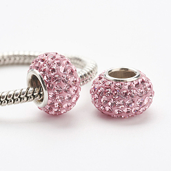 223_Light Rose Austrian Crystal European Beads, Large Hole Beads, 925 Sterling Silver Core, Rondelle, 223_Light Rose, 11~12x7.5mm, Hole: 4.5mm