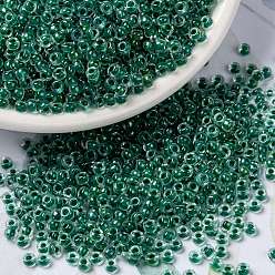 (RRHB169) Sparkling Forest Green Lined Crystal AB MIYUKI Round Rocailles Beads, Japanese Seed Beads, (RRHB169) Sparkling Forest Green Lined Crystal AB, 8/0, 3mm, Hole: 1mm, about 422~455pcs/bottle, 10g/bottle