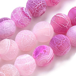 Magenta Natural Weathered Agate Beads Strands, Frosted, Dyed, Round, Magenta, 8mm, Hole: 1mm, about 47pcs/strand, 15.7 inch