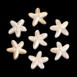 Creamy White ABS Plastic Imitation Pearl Beads, Golden Metal Enlaced, Starfish, Creamy White, 17x18x8mm, Hole: 2.5mm, about 625pcs/500g