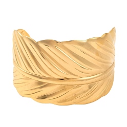 Перо 304 женские браслеты с открытыми манжетами из нержавеющей стали, реальный 18 k позолоченный, перо, внутренний диаметр: 2-1/2 дюйм (6.3 см), 44 мм