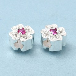 Серебро Стойки обшивки латунь кубического циркония бусы, без кадмия и без свинца, долговечный, клевер, серебряный цвет гальваническим, 9x9x8.5 мм, отверстие : 3.5 мм
