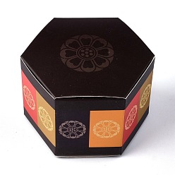 Black Hexagon Shape Candy Packaging Box, Wedding Party Gift Box, Boxes, with Flower Pattern, Black, 7.65x8.8x5.7cm, Unfold: 21.7x16.4x0.04cm