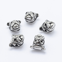Antique Silver 304 Stainless Steel Puppy Beads, Pug, Antique Silver, 12x13x10mm, Hole: 2mm