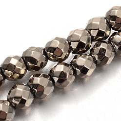 Немагнитные Гематит Гальваническим немагнитные нити шарик синтетический гематит, граненые круглые, имитация пирит, 2 мм, отверстие : 1 мм, около 187 шт / нитка, 15.7 дюйм