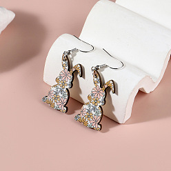 Розовый Пасхальные деревянные серьги-подвески, кролик со слезой, платина, туманная роза, 60x20 мм