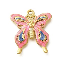 Ярко-Розовый 304 нержавеющей стальной эмали подвески, очарование бабочки, реальный 18 k позолоченный, ярко-розовый, 27x24.5x3 мм, отверстие : 2 мм