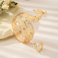 Золотой Наборы браслетов-манжет и колец-манжет из сплава павлина, золотые, внутренний диаметр: 60 мм